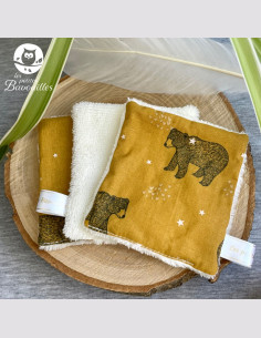 Coton réutilisable lavable tout doux fait main ours moutarde