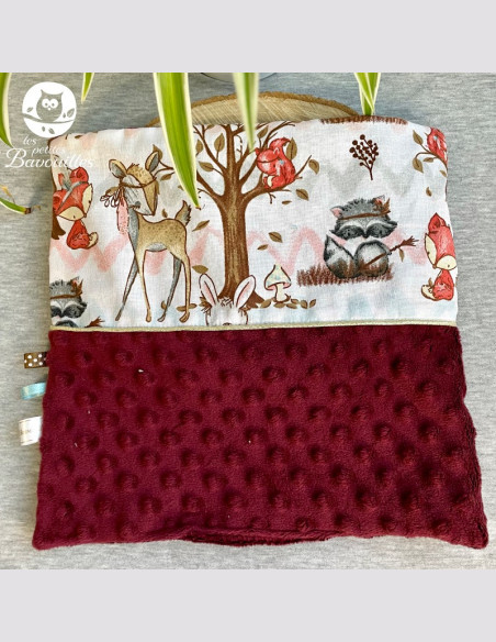 Doudou bébé carré plat tout doux fait main avec étiquette