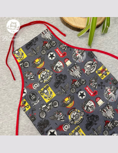 Tablier de cuisine enfant 5-12ans personnalisé et fait main moto