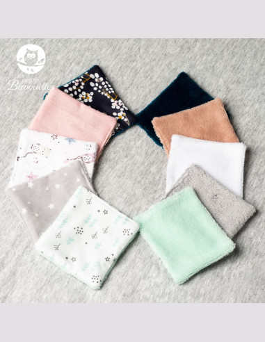 Coton réutilisable lavable tout doux fait main animaux kaki