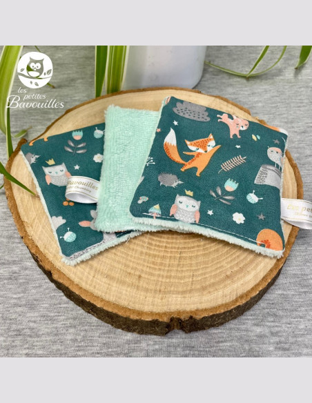 Coton réutilisable lavable tout doux fait main animaux kaki