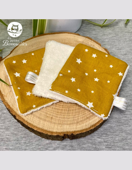 Coton réutilisable lavable tout doux fait main étoile moutarde Coton réutilisable lavable tout doux fait main étoile moutarde