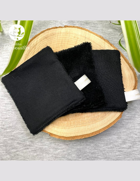 Coton réutilisable lavable tout doux fait main noir Coton réutilisable lavable tout doux fait main noir