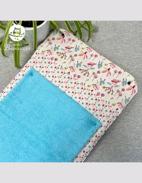 Tapis à langer nomade imperméable bébé fait main fille fée lapin