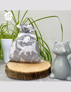Sac cadeau en tissu chat gris 2