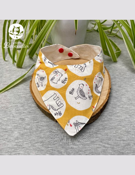 Bavoir bandana imperméable fait main animaux jaune