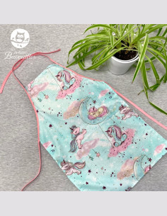 Tablier de cuisine bébé - 4ans personnalisé et fait main licorne vert d'eau