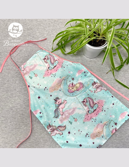 Tablier de cuisine bébé - 4ans personnalisé et fait main licorne vert d'eau