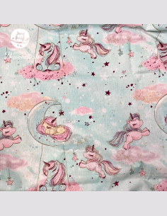 Grand bavoir bébé éponge fait main licorne vert d'eau 2