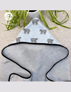 Grande cape de bain fait main ours bleu