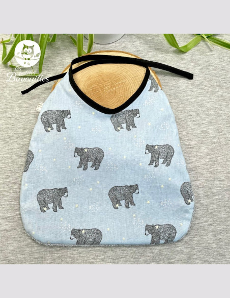 Grand bavoir bébé éponge fait main ours bleu Grand bavoir bébé éponge fait main ours bleu