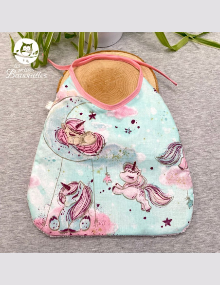 Grand bavoir bébé éponge fait main licorne vert d'eau Grand bavoir bébé éponge fait main licorne vert d'eau