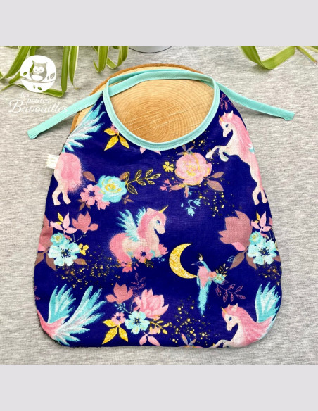 Grand bavoir bébé éponge fait main licorne marine Grand bavoir bébé éponge fait main licorne marine