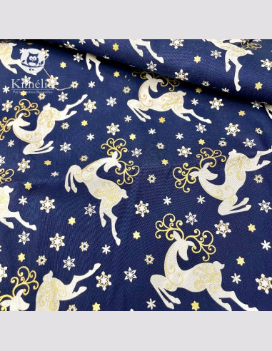 Chaussette de Noël renne bleu et or