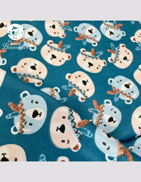 Couverture polaire fait main ours plume bleu