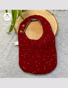 Petit bavoir naissance fait main double gaze bordeaux