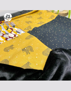 Couverture polaire fait main ours moutarde