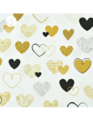 Tissu coeur moutarde