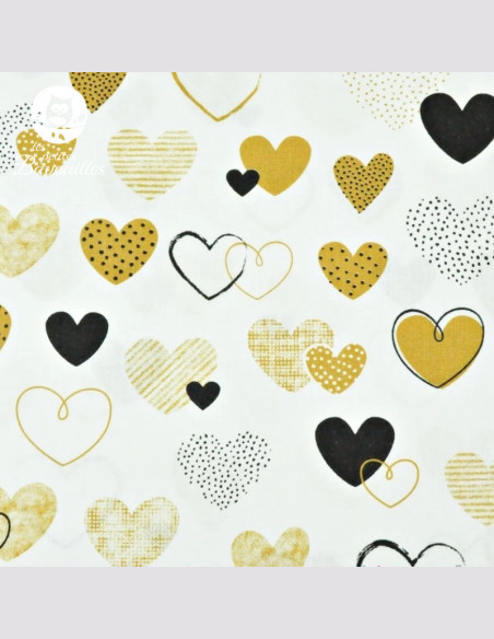 Tissu coeur moutarde Tissu coeur moutarde