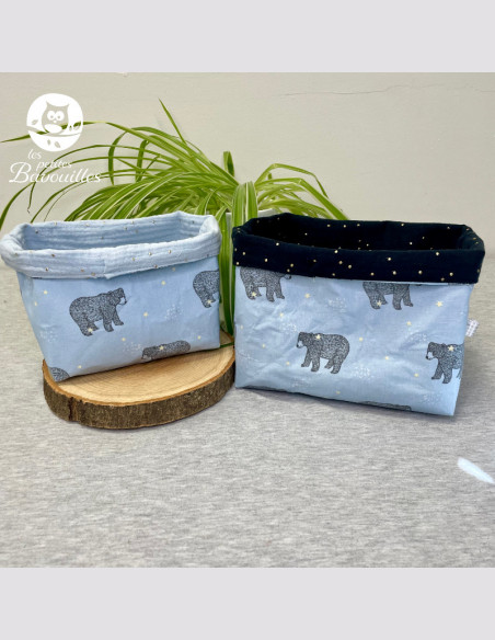 Panière en tissu ours bleu