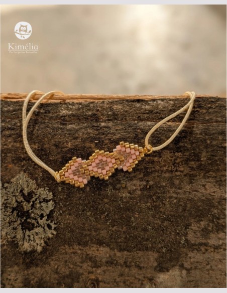 Bracelet cordon losange géométrie rose
