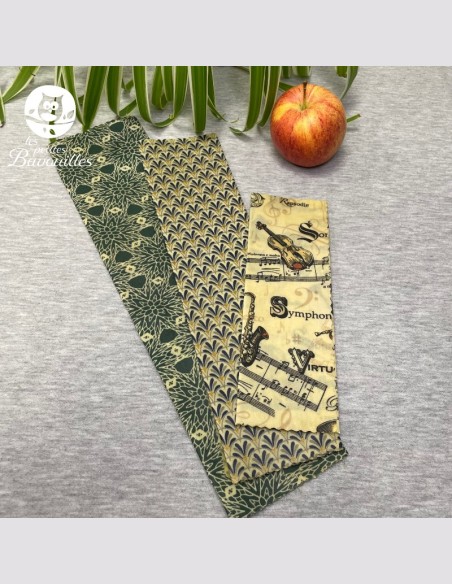 Lot de 3 Bee wrap vert bleu musique