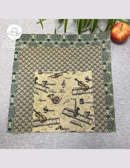 Lot de 3 Bee wrap vert bleu musique