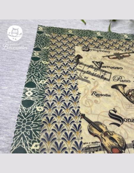 Lot de 3 Bee wrap vert bleu musique