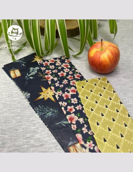 Lot de 3 Bee wrap sapin orchidée or