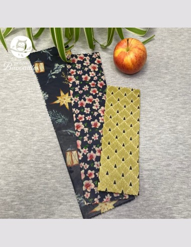 Lot de 3 Bee wrap sapin orchidée or