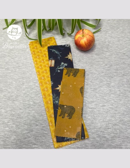 Lot de 3 Bee wrap alvéole sapin ours