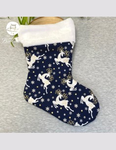 Chaussette de Noël renne bleu et or