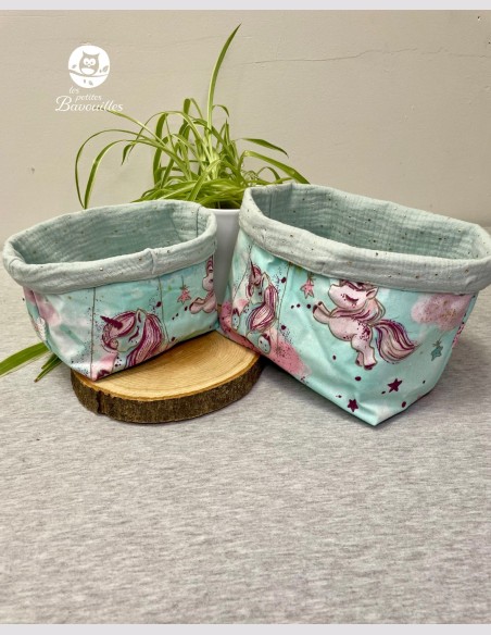 Panière en tissu licorne vert d'eau