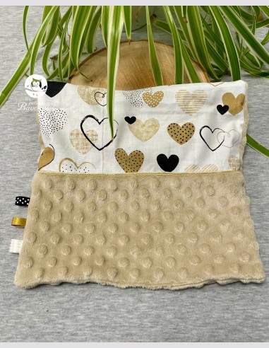 Doudou plat coeur moutarde