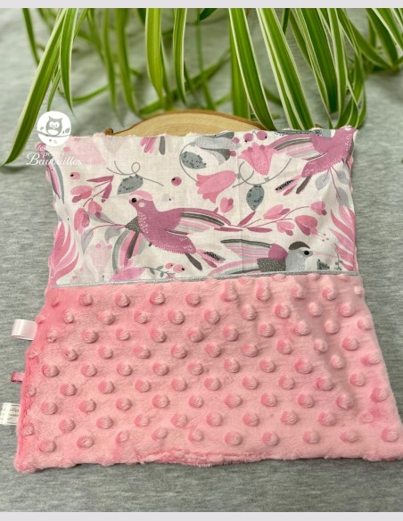 Doudou plat colibris rose