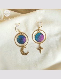 Boucles d'oreilles aquarelle cosmique 2