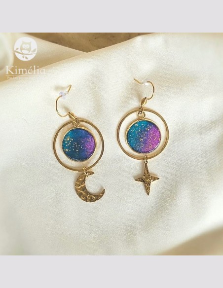 Boucles d'oreilles aquarelle cosmique