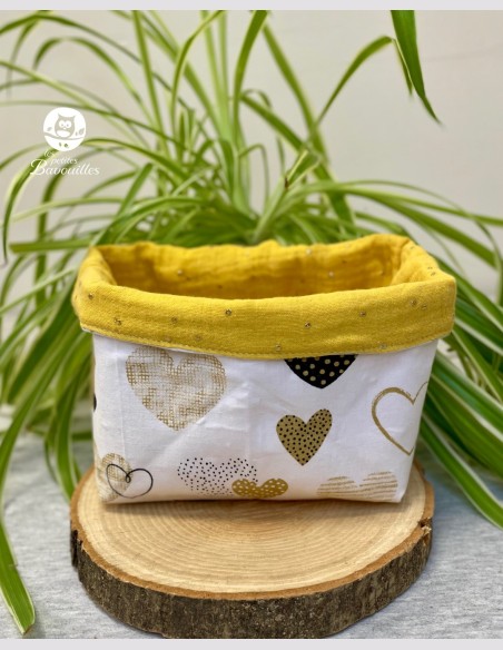Panière en tissu coeur moutarde