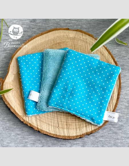 Coton réutilisable lavable tout doux fait main pois bleu Coton réutilisable lavable tout doux fait main pois bleu