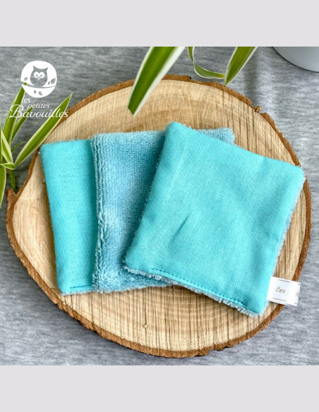 Coton démaquillant lavable tout doux fait main bleu Coton démaquillant lavable tout doux fait main bleu