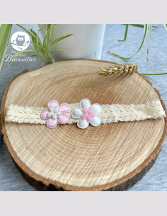 Bandeaux fleur blanche et rose