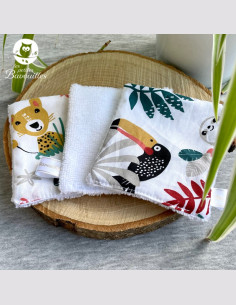 Coton réutilisable lavable tout doux fait main jungle, toucan et tigre