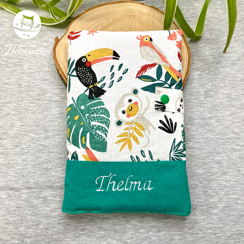 Protège Carnet De Santé - Modèle Tropical Vert, 3 Poches Intérieures - Fabrication Française